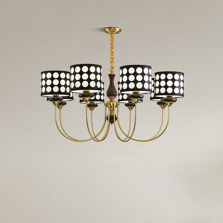 Traditional Vintage Round Cylinder Branch Fabric Ash Wood Hardware 3/6/8 Light Chandelier For Living Room