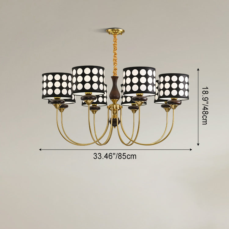 Traditional Vintage Round Cylinder Branch Fabric Ash Wood Hardware 3/6/8 Light Chandelier For Living Room