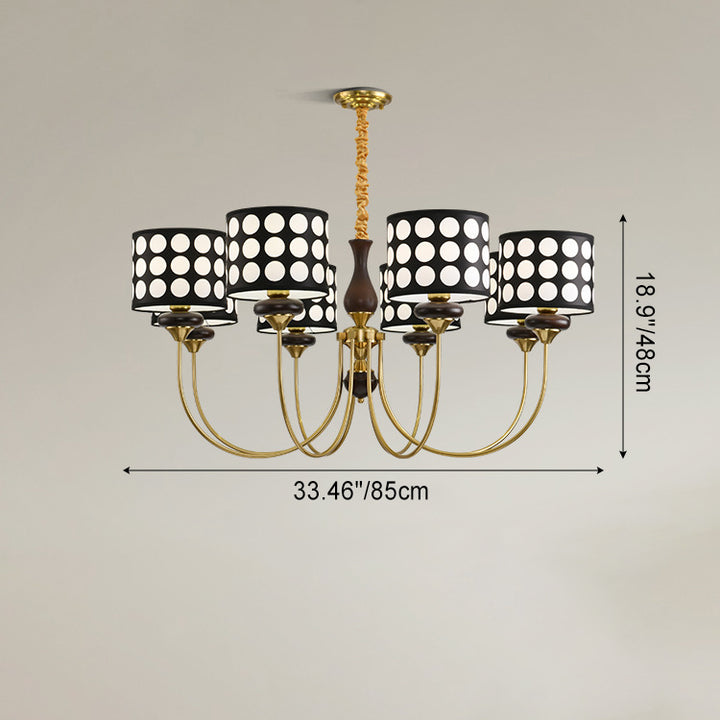 Traditional Vintage Round Cylinder Branch Fabric Ash Wood Hardware 3/6/8 Light Chandelier For Living Room