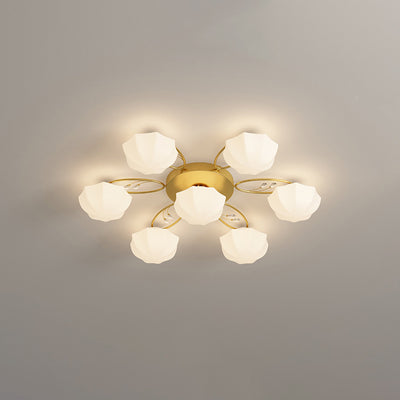 Zeitgenössische skandinavische Zweig Runde Kürbis Glas Eisen 4/7/9/11 Licht Semi-Flush Deckenleuchte für Schlafzimmer 