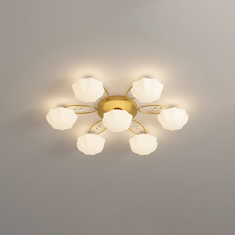 Zeitgenössische skandinavische Zweig Runde Kürbis Glas Eisen 4/7/9/11 Licht Semi-Flush Deckenleuchte für Schlafzimmer 