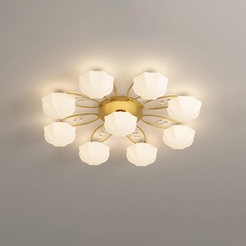 Zeitgenössische skandinavische Zweig Runde Kürbis Glas Eisen 4/7/9/11 Licht Semi-Flush Deckenleuchte für Schlafzimmer 