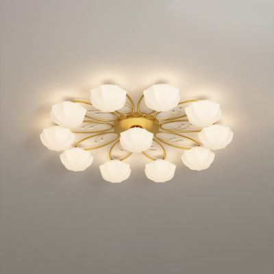 Zeitgenössische skandinavische Zweig Runde Kürbis Glas Eisen 4/7/9/11 Licht Semi-Flush Deckenleuchte für Schlafzimmer 