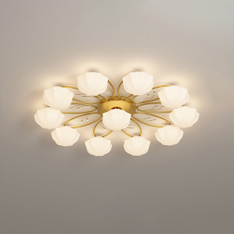Zeitgenössische skandinavische Zweig Runde Kürbis Glas Eisen 4/7/9/11 Licht Semi-Flush Deckenleuchte für Schlafzimmer 