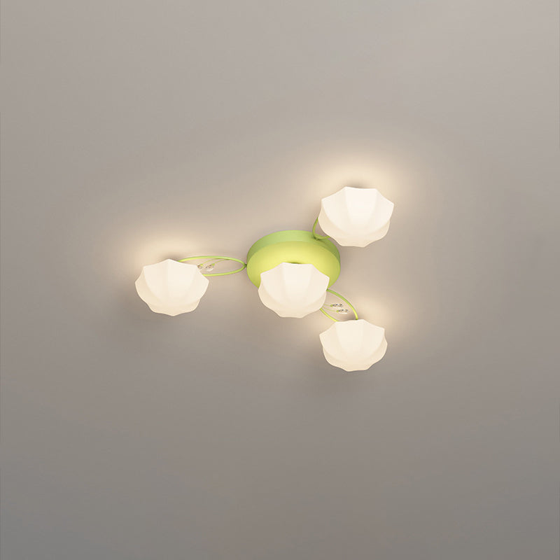 Zeitgenössische skandinavische Zweig Runde Kürbis Glas Eisen 4/7/9/11 Licht Semi-Flush Deckenleuchte für Schlafzimmer 