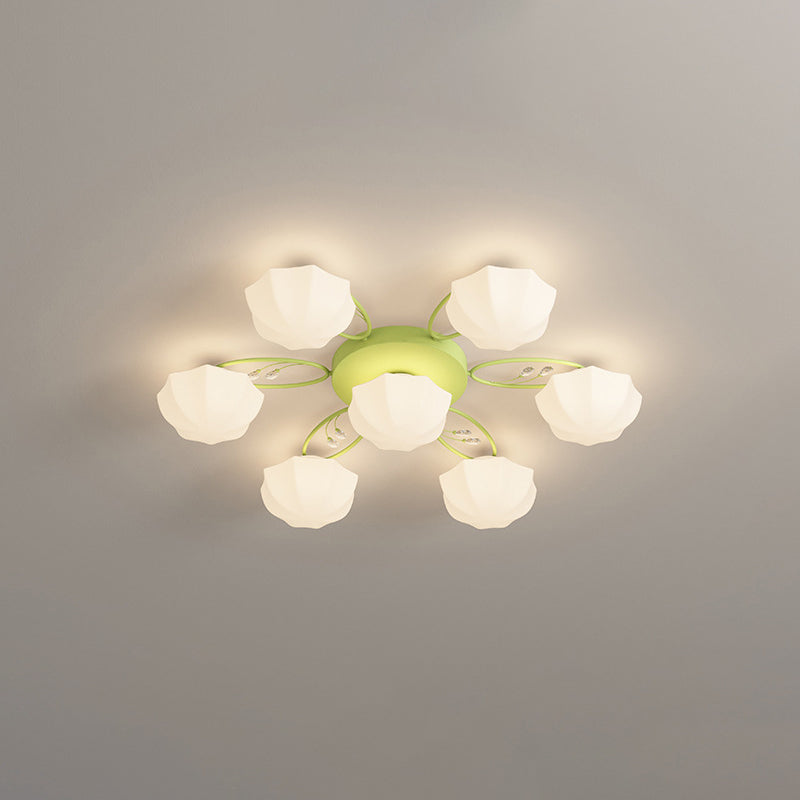 Zeitgenössische skandinavische Zweig Runde Kürbis Glas Eisen 4/7/9/11 Licht Semi-Flush Deckenleuchte für Schlafzimmer 