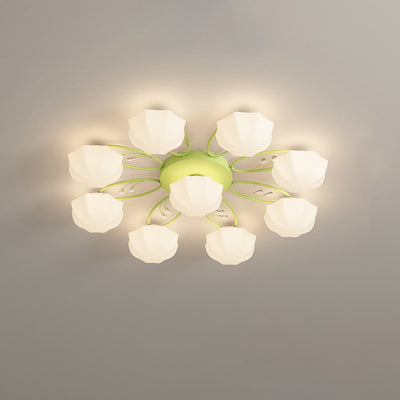 Zeitgenössische skandinavische Zweig Runde Kürbis Glas Eisen 4/7/9/11 Licht Semi-Flush Deckenleuchte für Schlafzimmer 