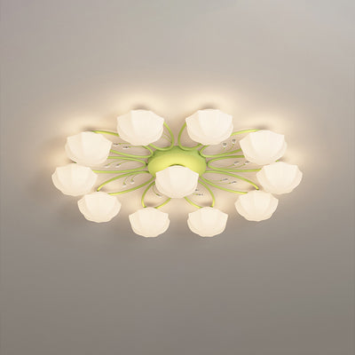 Zeitgenössische skandinavische Zweig Runde Kürbis Glas Eisen 4/7/9/11 Licht Semi-Flush Deckenleuchte für Schlafzimmer 