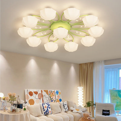 Zeitgenössische skandinavische Zweig Runde Kürbis Glas Eisen 4/7/9/11 Licht Semi-Flush Deckenleuchte für Schlafzimmer 