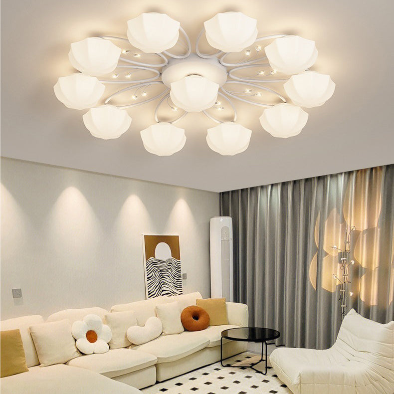 Zeitgenössische skandinavische Zweig Runde Kürbis Glas Eisen 4/7/9/11 Licht Semi-Flush Deckenleuchte für Schlafzimmer 