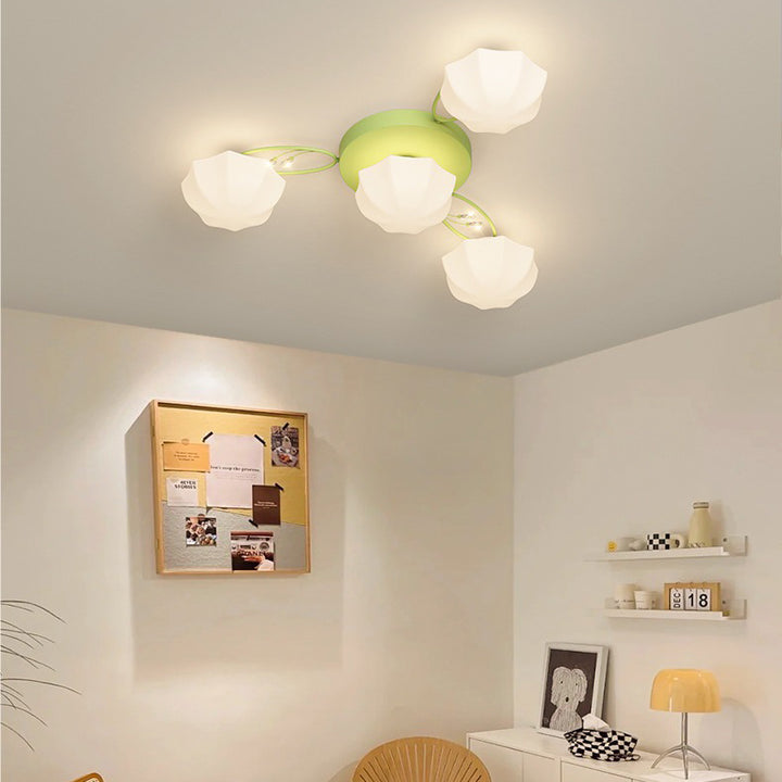 Contemporary Scandinavian Branch Round Pumpkin Glass Iron 4/7/9/11 Light Semi-Flush Mount Ceiling Light For Bedroom