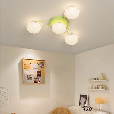 Zeitgenössische skandinavische Zweig Runde Kürbis Glas Eisen 4/7/9/11 Licht Semi-Flush Deckenleuchte für Schlafzimmer 