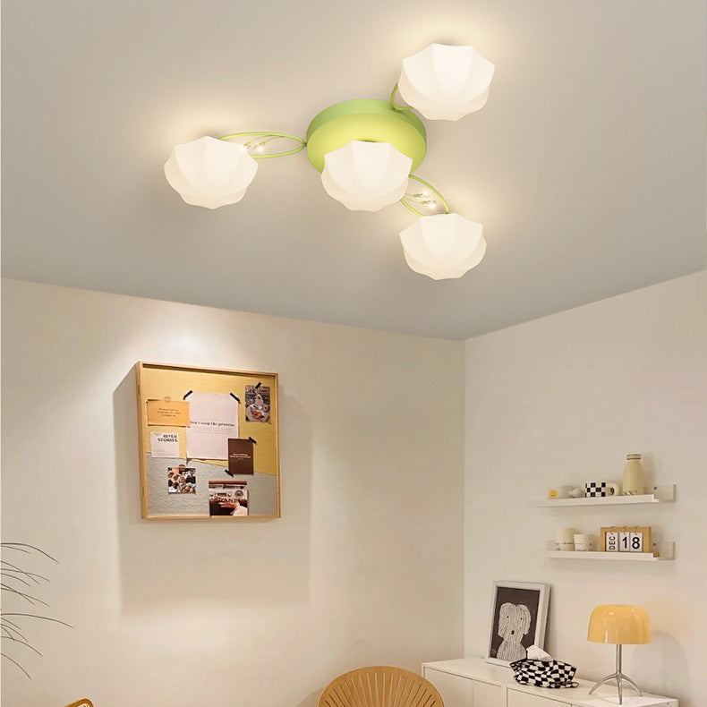 Zeitgenössische skandinavische Zweig Runde Kürbis Glas Eisen 4/7/9/11 Licht Semi-Flush Deckenleuchte für Schlafzimmer 