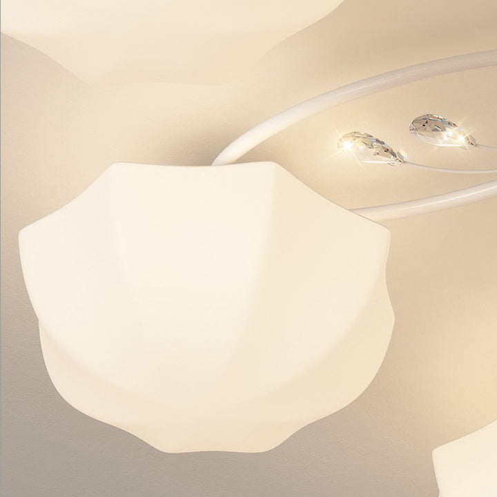 Contemporary Scandinavian Branch Round Pumpkin Glass Iron 4/7/9/11 Light Semi-Flush Mount Ceiling Light For Bedroom