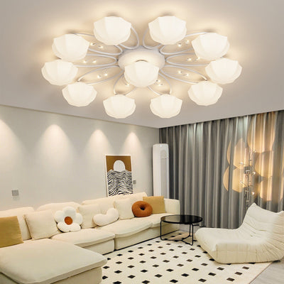 Zeitgenössische skandinavische Zweig Runde Kürbis Glas Eisen 4/7/9/11 Licht Semi-Flush Deckenleuchte für Schlafzimmer 