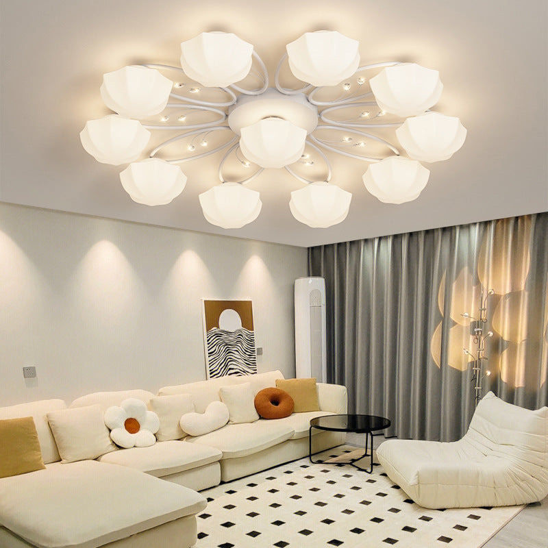 Zeitgenössische skandinavische Zweig Runde Kürbis Glas Eisen 4/7/9/11 Licht Semi-Flush Deckenleuchte für Schlafzimmer 