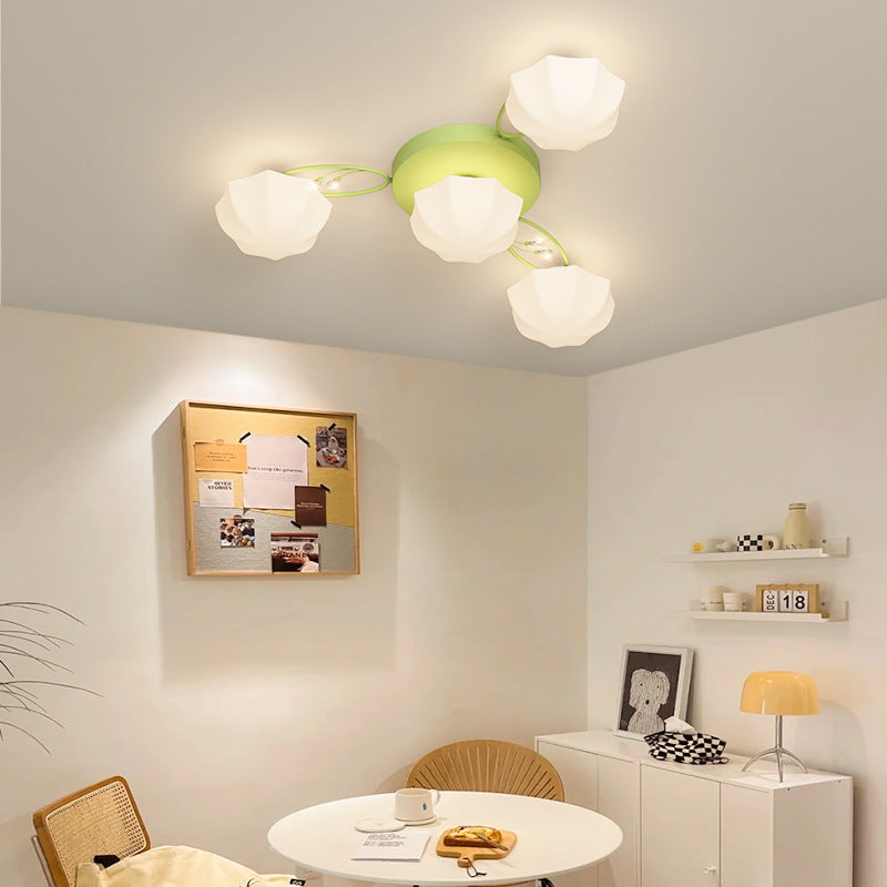 Zeitgenössische skandinavische Zweig Runde Kürbis Glas Eisen 4/7/9/11 Licht Semi-Flush Deckenleuchte für Schlafzimmer 