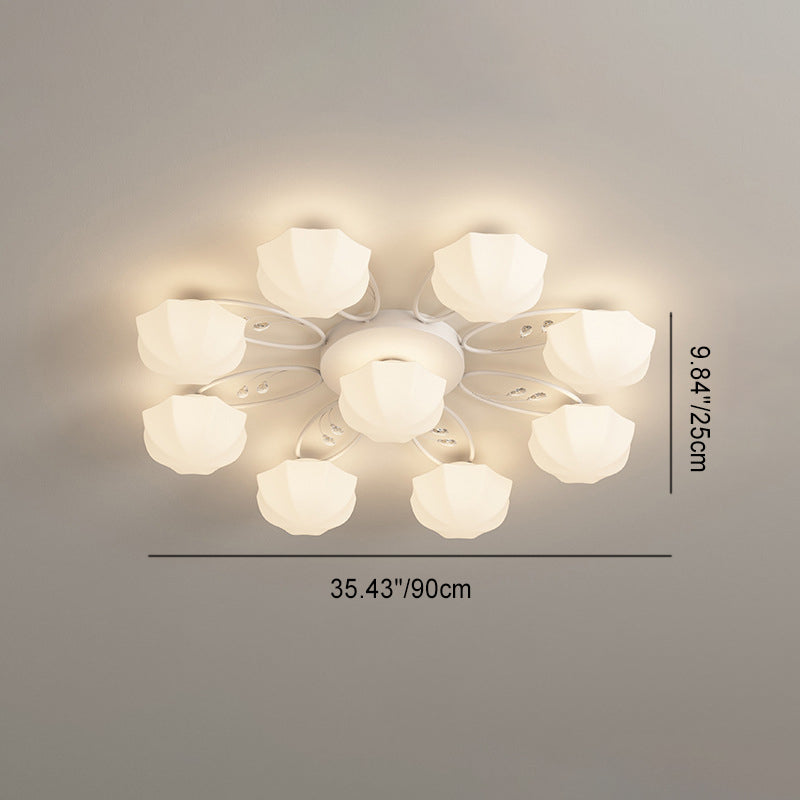 Zeitgenössische skandinavische Zweig Runde Kürbis Glas Eisen 4/7/9/11 Licht Semi-Flush Deckenleuchte für Schlafzimmer 