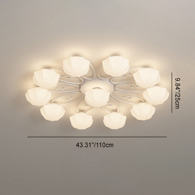 Zeitgenössische skandinavische Zweig Runde Kürbis Glas Eisen 4/7/9/11 Licht Semi-Flush Deckenleuchte für Schlafzimmer 