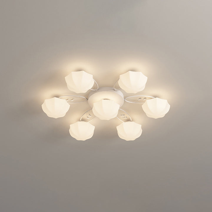Contemporary Scandinavian Branch Round Pumpkin Glass Iron 4/7/9/11 Light Semi-Flush Mount Ceiling Light For Bedroom