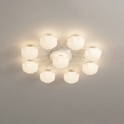 Zeitgenössische skandinavische Zweig Runde Kürbis Glas Eisen 4/7/9/11 Licht Semi-Flush Deckenleuchte für Schlafzimmer 