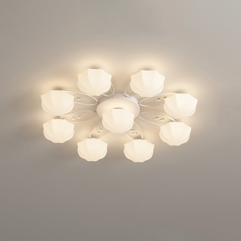 Zeitgenössische skandinavische Zweig Runde Kürbis Glas Eisen 4/7/9/11 Licht Semi-Flush Deckenleuchte für Schlafzimmer 