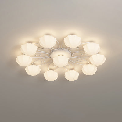 Zeitgenössische skandinavische Zweig Runde Kürbis Glas Eisen 4/7/9/11 Licht Semi-Flush Deckenleuchte für Schlafzimmer 