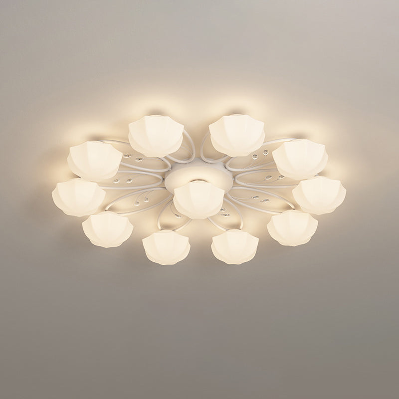 Zeitgenössische skandinavische Zweig Runde Kürbis Glas Eisen 4/7/9/11 Licht Semi-Flush Deckenleuchte für Schlafzimmer 