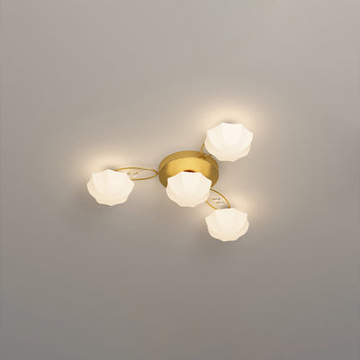 Zeitgenössische skandinavische Zweig Runde Kürbis Glas Eisen 4/7/9/11 Licht Semi-Flush Deckenleuchte für Schlafzimmer 