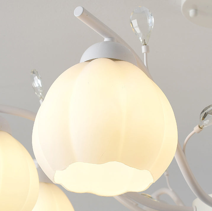 Simplicité Moderne Lustre à Branches de Citrouille en Verre Cristal Fer 3/5/8 Lumières pour Salon 