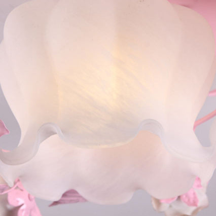 Traditionelle französische florale Rose Gras Glas Eisen 3/5 Licht Semi-Flush Deckenleuchte für Wohnzimmer 
