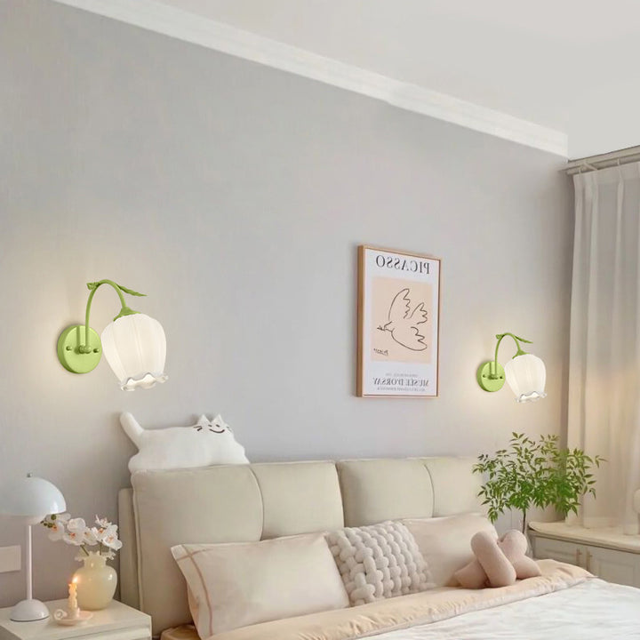 Lámpara de Aplique de Pared de 1 Luz de Vidrio Curvado Redondo Floral Francés Tradicional de Hierro para Sala de Estar 