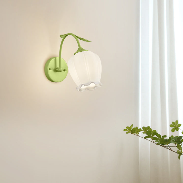 Lámpara de Aplique de Pared de 1 Luz de Vidrio Curvado Redondo Floral Francés Tradicional de Hierro para Sala de Estar 
