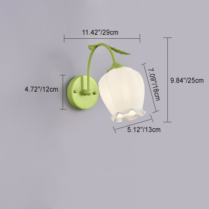 Lámpara de Aplique de Pared de 1 Luz de Vidrio Curvado Redondo Floral Francés Tradicional de Hierro para Sala de Estar 
