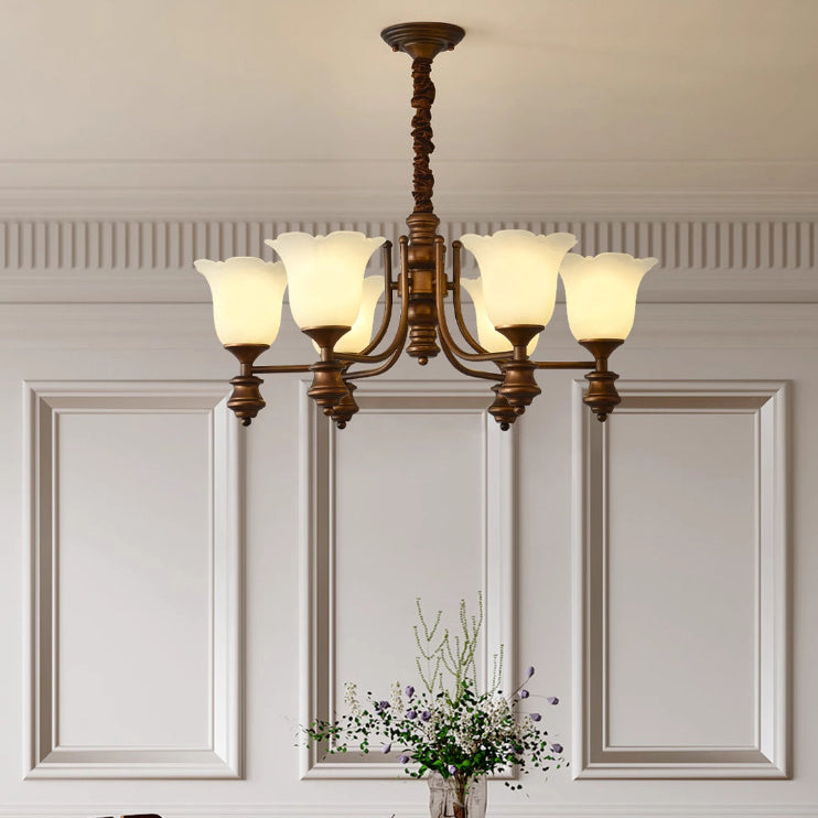 Lustre en fer avec fleurs en verre de style chinois traditionnel à 3/6/8 lumières pour salon 