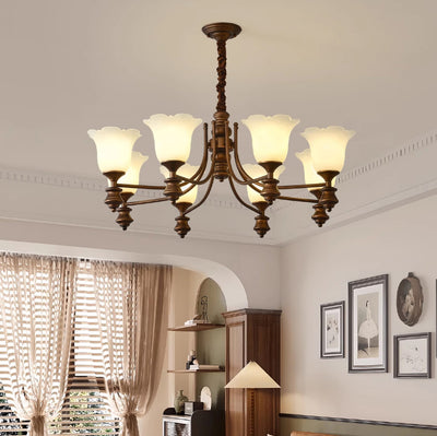 Lustre en fer avec fleurs en verre de style chinois traditionnel à 3/6/8 lumières pour salon 