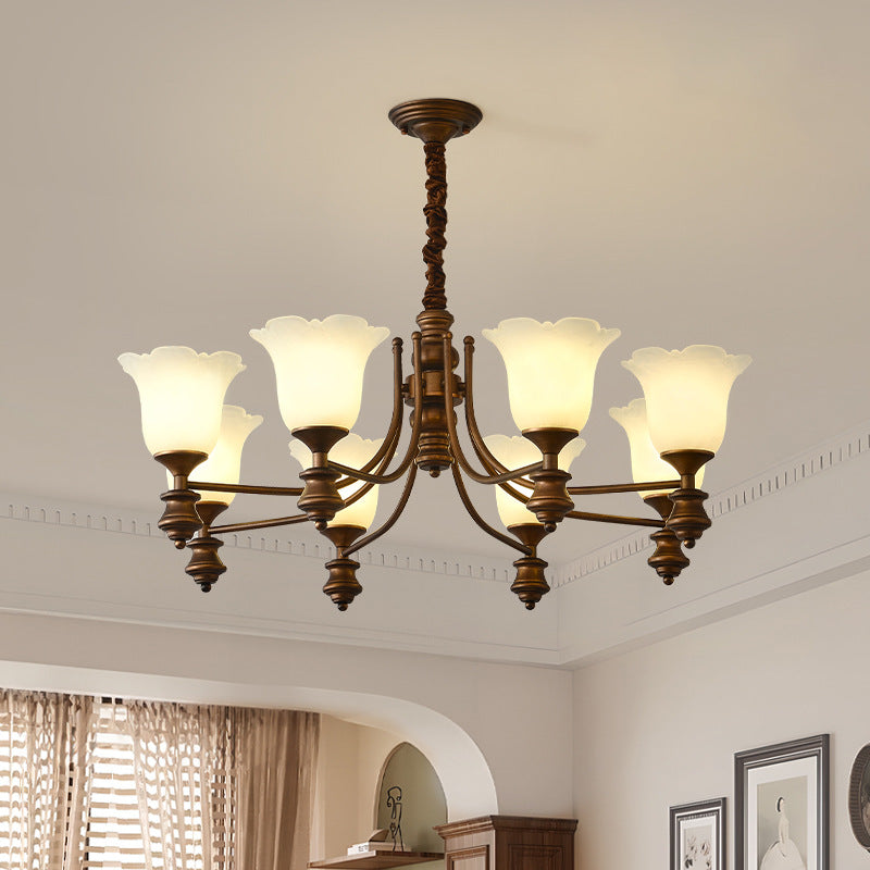 Lustre en fer avec fleurs en verre de style chinois traditionnel à 3/6/8 lumières pour salon 