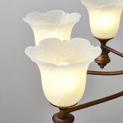 Lustre en fer avec fleurs en verre de style chinois traditionnel à 3/6/8 lumières pour salon 