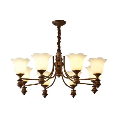 Lustre en fer avec fleurs en verre de style chinois traditionnel à 3/6/8 lumières pour salon 