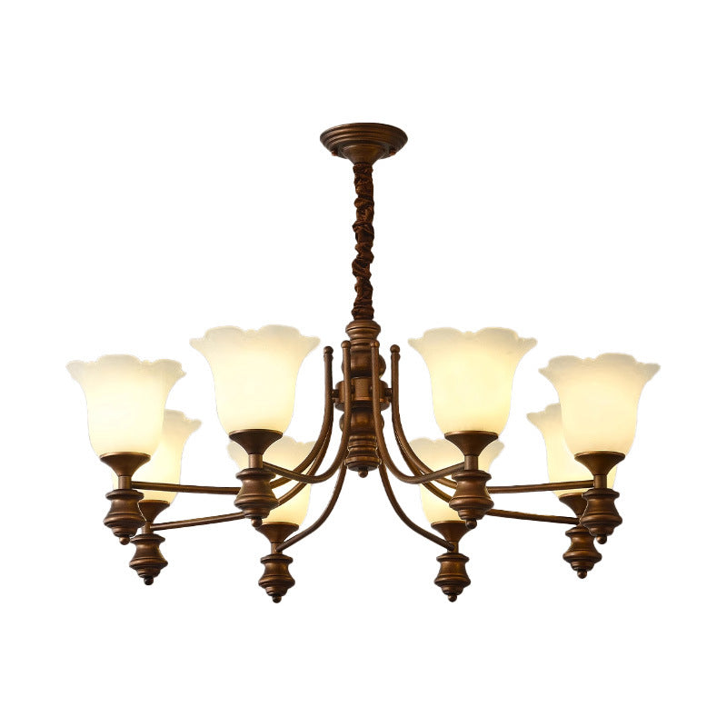 Lustre en fer avec fleurs en verre de style chinois traditionnel à 3/6/8 lumières pour salon 