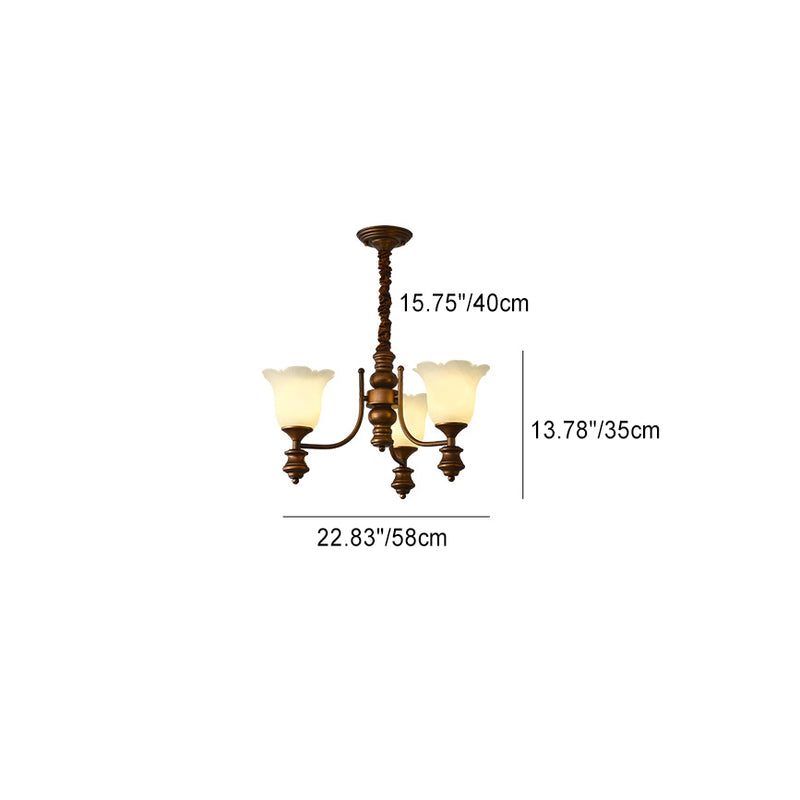 Lustre en fer avec fleurs en verre de style chinois traditionnel à 3/6/8 lumières pour salon 