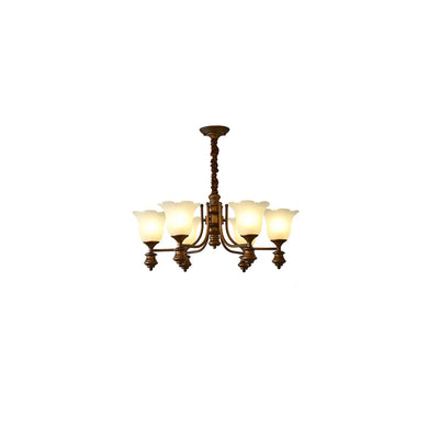 Lustre en fer avec fleurs en verre de style chinois traditionnel à 3/6/8 lumières pour salon 