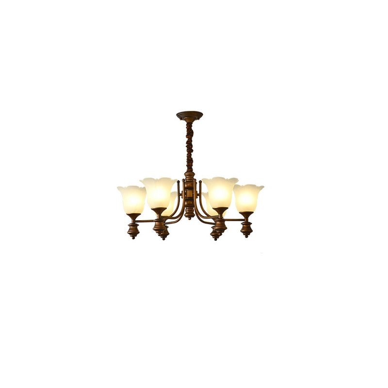Lustre en fer avec fleurs en verre de style chinois traditionnel à 3/6/8 lumières pour salon 
