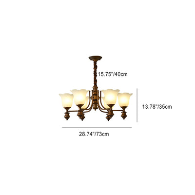 Lustre en fer avec fleurs en verre de style chinois traditionnel à 3/6/8 lumières pour salon 