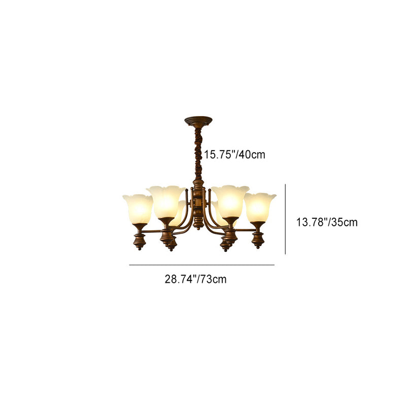 Lustre en fer avec fleurs en verre de style chinois traditionnel à 3/6/8 lumières pour salon 