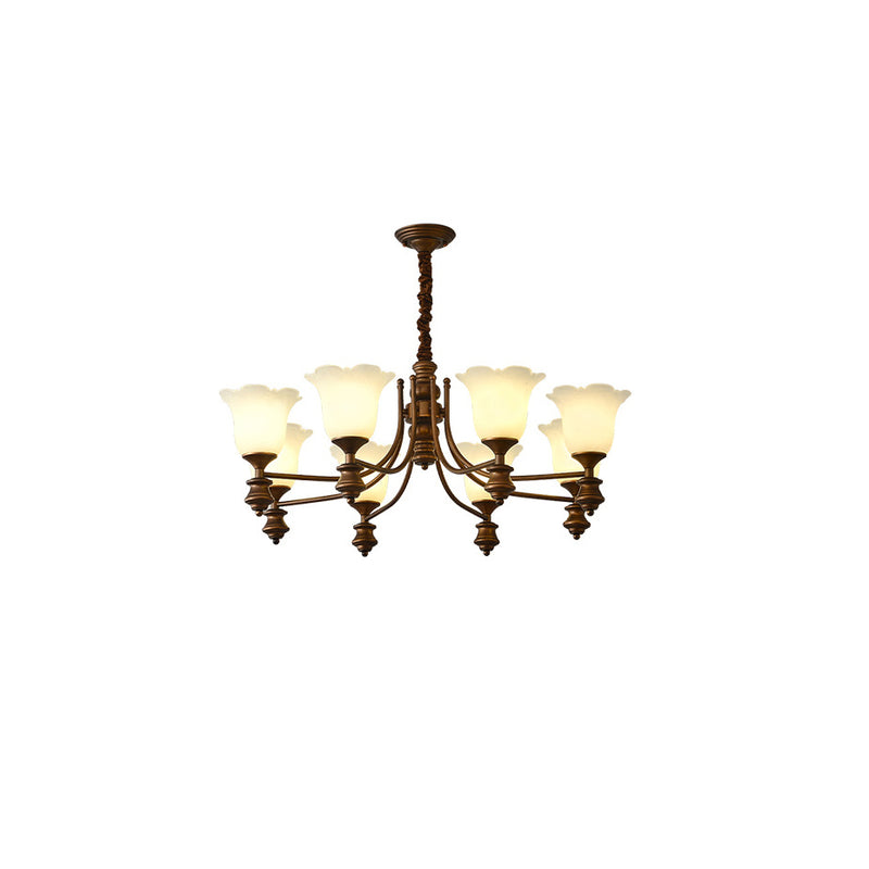 Lustre en fer avec fleurs en verre de style chinois traditionnel à 3/6/8 lumières pour salon 