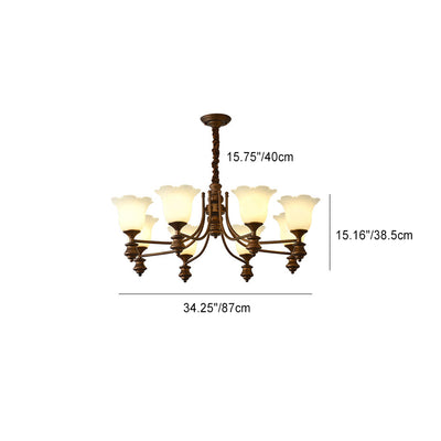 Lustre en fer avec fleurs en verre de style chinois traditionnel à 3/6/8 lumières pour salon 