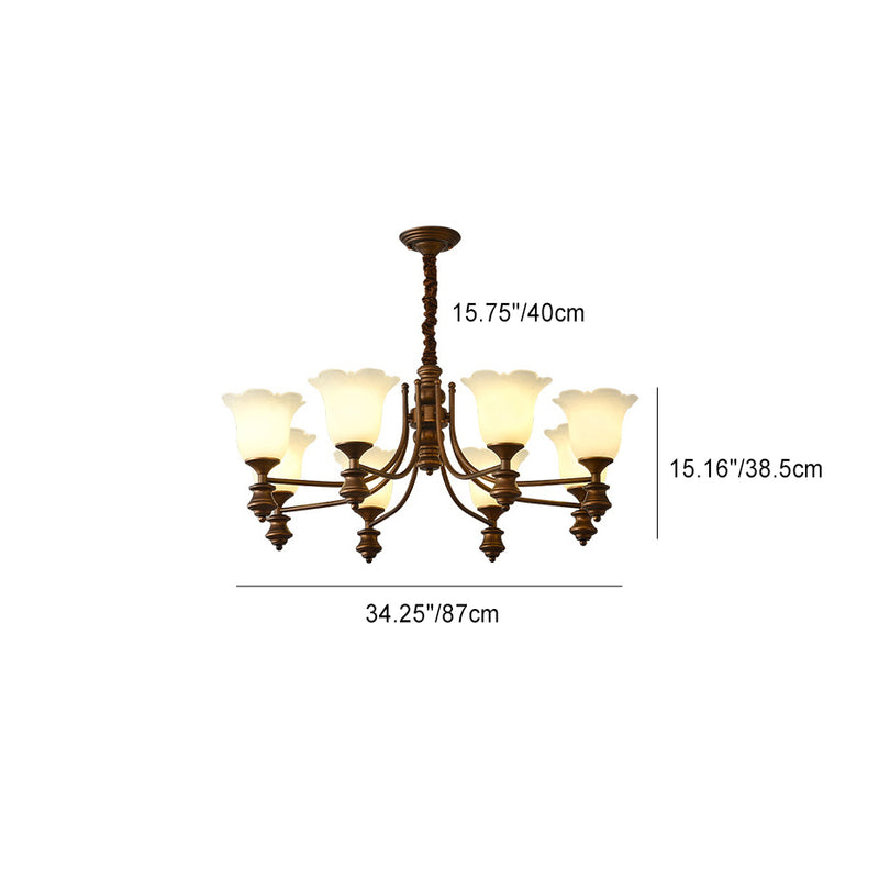 Lustre en fer avec fleurs en verre de style chinois traditionnel à 3/6/8 lumières pour salon 