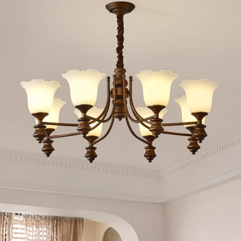 Lustre en fer avec fleurs en verre de style chinois traditionnel à 3/6/8 lumières pour salon 