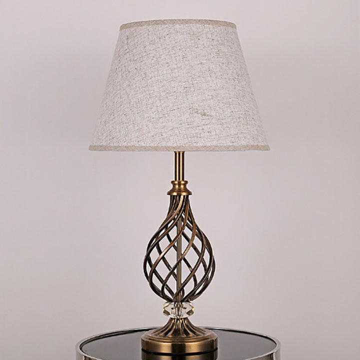 Contemporary Scandinavian Hollow Round Bent Tube Fabric Crystal Iron 1-Light Table Lamp For Living Room